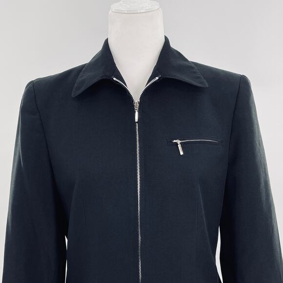 VINTAGE HALSTON Black Label Black Jacket Classic Full Zip Spread Collar Size 6 - Picture 3 of 13